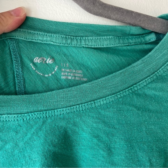 Aerie Oversized Green Batwing Slouchy Top L | Relaxed Cotton Tunic Basic - Picture 5 of 9